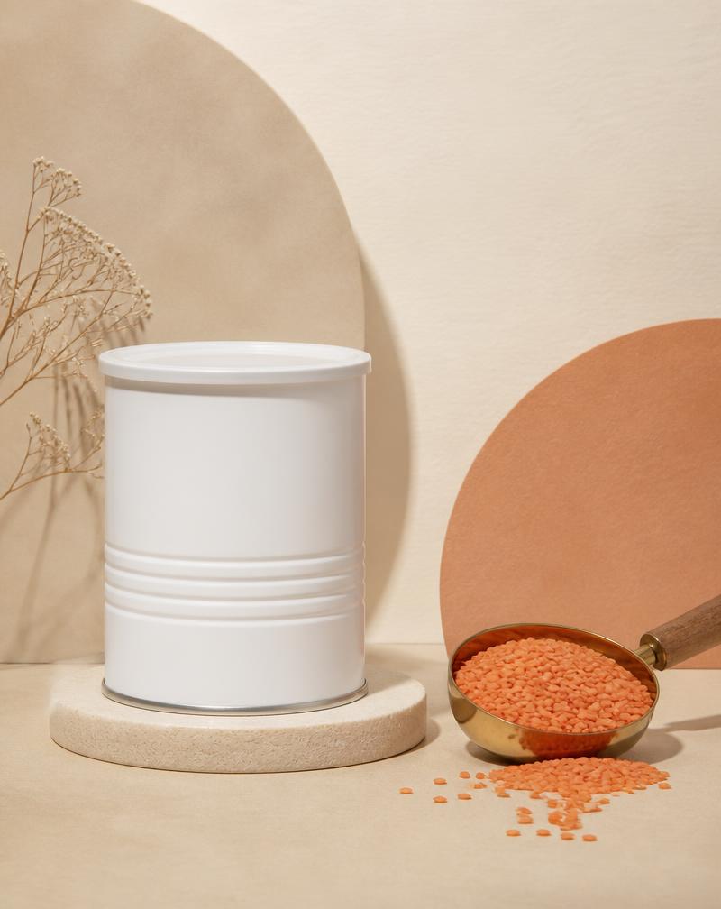 Full cream milk powder tin and red lentils